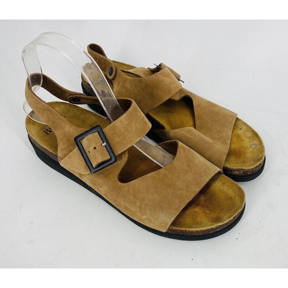 Rott-Eugenio Roit "hautnah" Sandals Size 42 Soft Nubuck Leather Buckle Tan